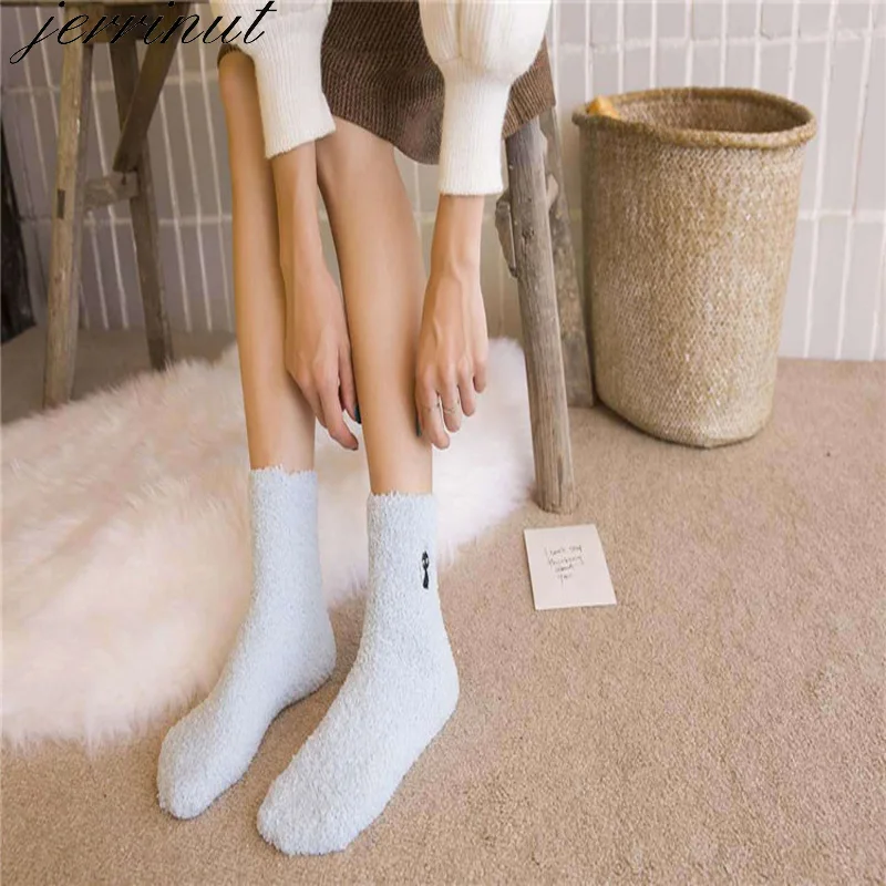 Женские носки зимние уютные кашемировые теплые носки сон кровать домашние пушистые коралловые бархатные обогреватель для ног рождественские носки Jerrinut 1 пара