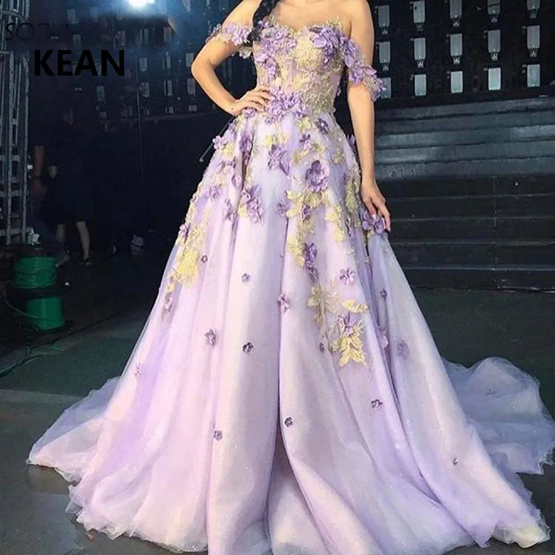 

Lilac Evening Dress Off the Shoulder Applique Robe De Soiree Formal Dress Islamic Dubai Kaftan Saudi Arabic Prom Dress vestidos