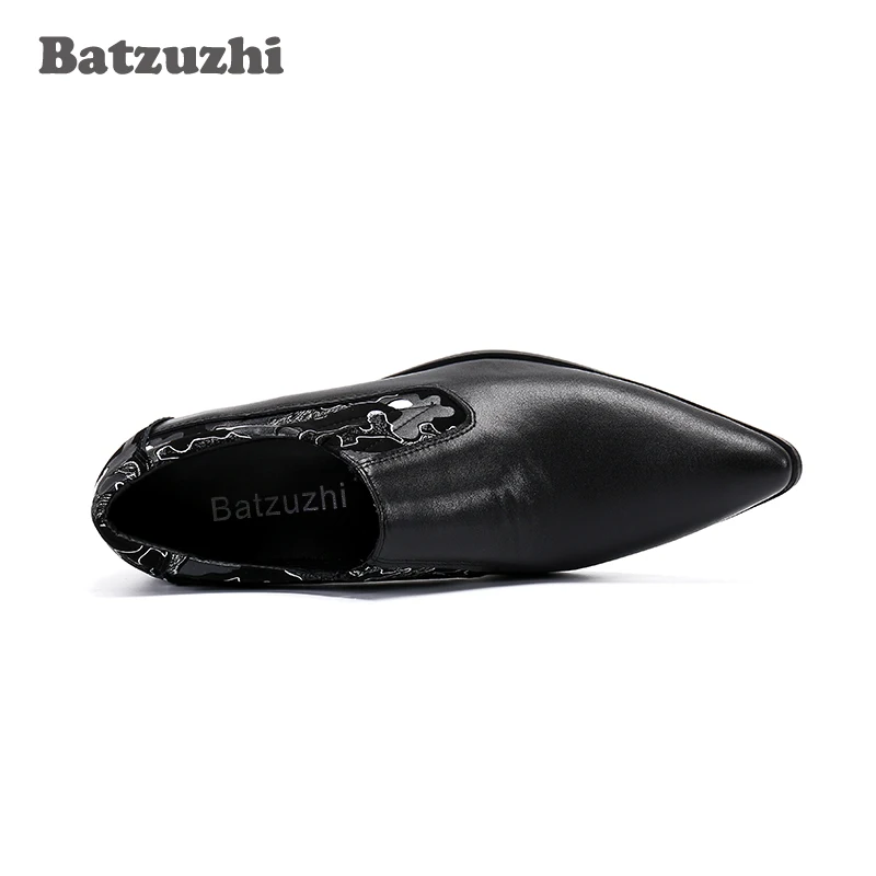 Batzuzhi Formal Leather Dress Shoes Men Pointed Toe Black Genuine Leather Men Shoes Slip on Oxford Shoes for Men, Big Size EU46