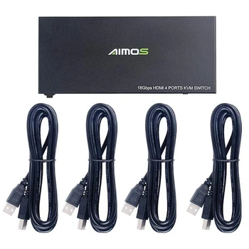 

18Gbps 4K 60Hz Ultra HD Metal Case 4 Input 1 Output KVM Switch HDMI 2.0 Sn Switcher Shared Keyboard and Mouse
