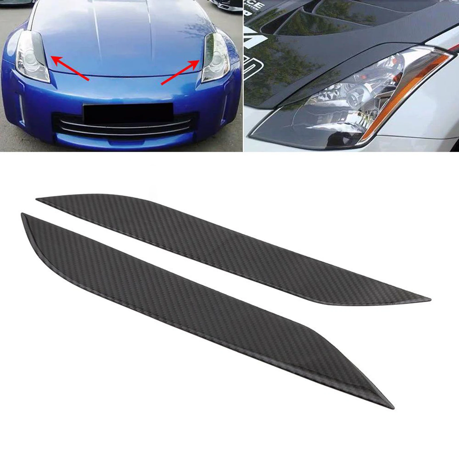 Front Bumper Spoiler Lip, Carbon Fiber Car Front Bumper Fins Splitters Canards Decorative Eyelids Eyebrows for Nissan 350Z