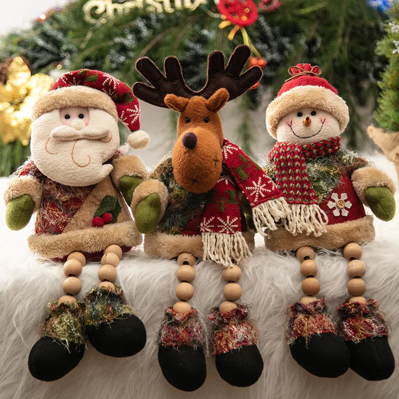 

Christmas Decorations for Home Children's New Year Gifts Dolls Wooden Beads Long Legs Shop Scene Furnishing
