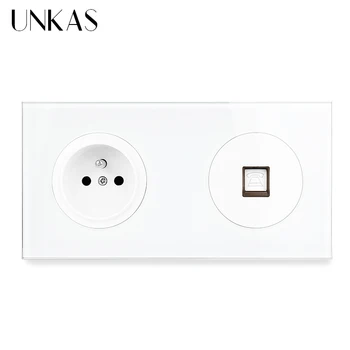 

UNKAS Crystal Tempered Glass Panel French Standard Wall Socket RJ11 Telephone Connector Phone Jack Socket Knight Black