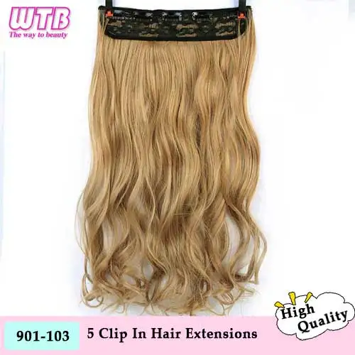 WTB Для женщин 24 дюйма длинные волнистые 5 зажимов в Одна деталь наращивание волос Синтетический термостойкий парик натуральный чёрный; коричневый шиньоны - Цвет: 103