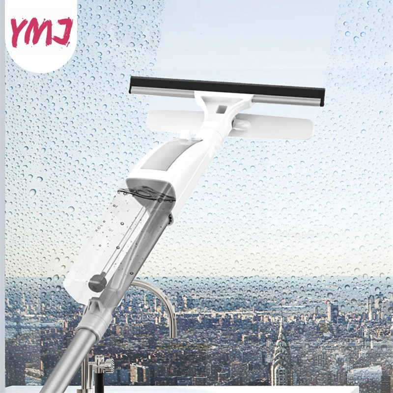 

Double-sided Glass Cleaning Brush with Water Spray Window Cleaner Aluminum Long Handle Wiper and Cloth Combo Silicone Brushes
