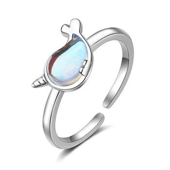 

Hot Sell Little Whale Animal Natural Opal 100% 925 Sterling Silver Lady Open Ring Jewelry Girl Student New Year Gift