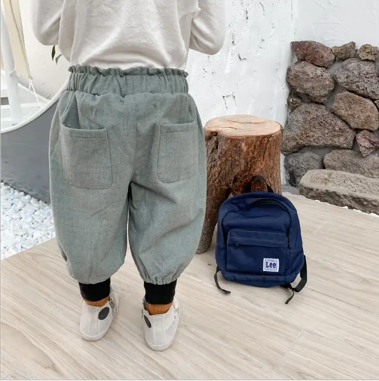 hot selling girls boys woolen harem pants autumn winter fashion kids pants 1-6t - Color: Gray