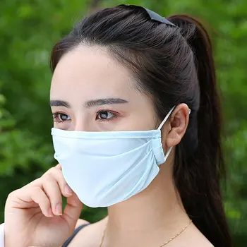 

4Pcs Women Breathable Mouth Mask Solid Color Unisex Face Masks Washable Reusable Masks Sun Protection Summer Ice Silk Face Mask