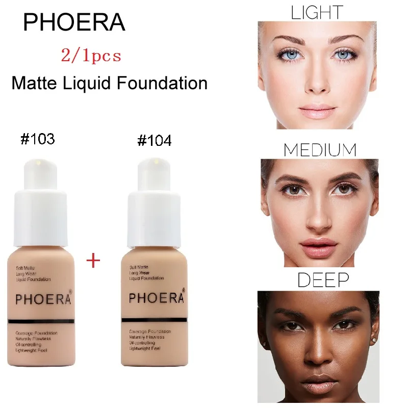 Liquid Foundation PHOERA 2pcs/set Liquid Coverage Foundation Facial Base Cream Brighten Moisturizer Mineral Full Cover Concealer Makeup TSLM1 liquid foundation,makeup cosmetics,makeup cream