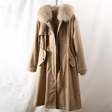 Натуральный Лисий меховой капюшон, воротник пальто длинные парки зимняя куртка женская натуральная подкладка из кроличьего меха расцепная верхняя одежда Роскошная