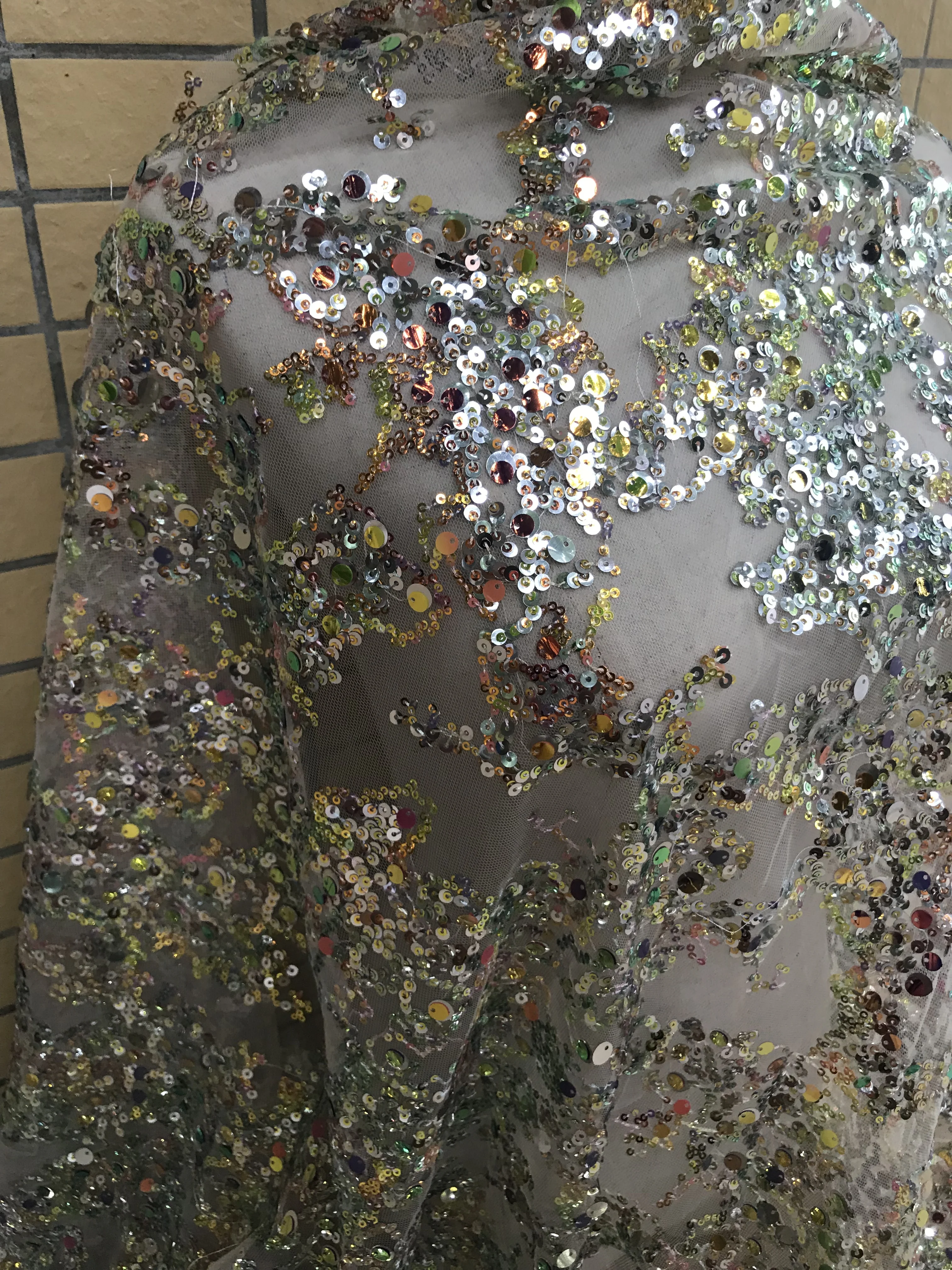 

French tulle mesh lace fabric with sequins African J-59689 embroidery french lace fabric