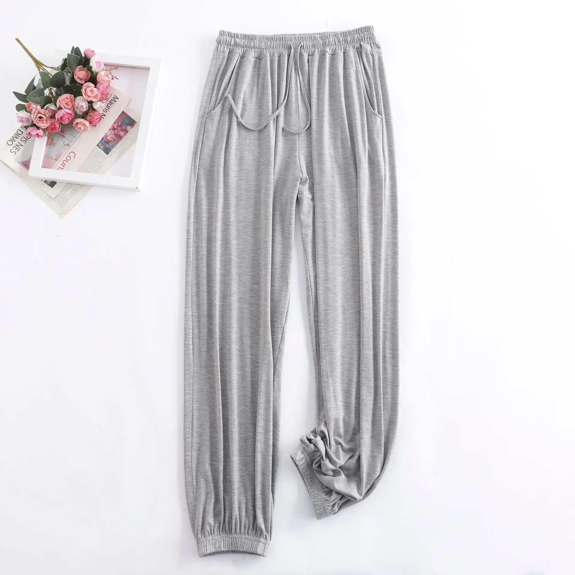 Pantalon Pour Femme New Spring Summer Soft Modal Women's Pajamas Pant Home Wear Sleep Bottoms Wide Leg Trousers 13 Colors