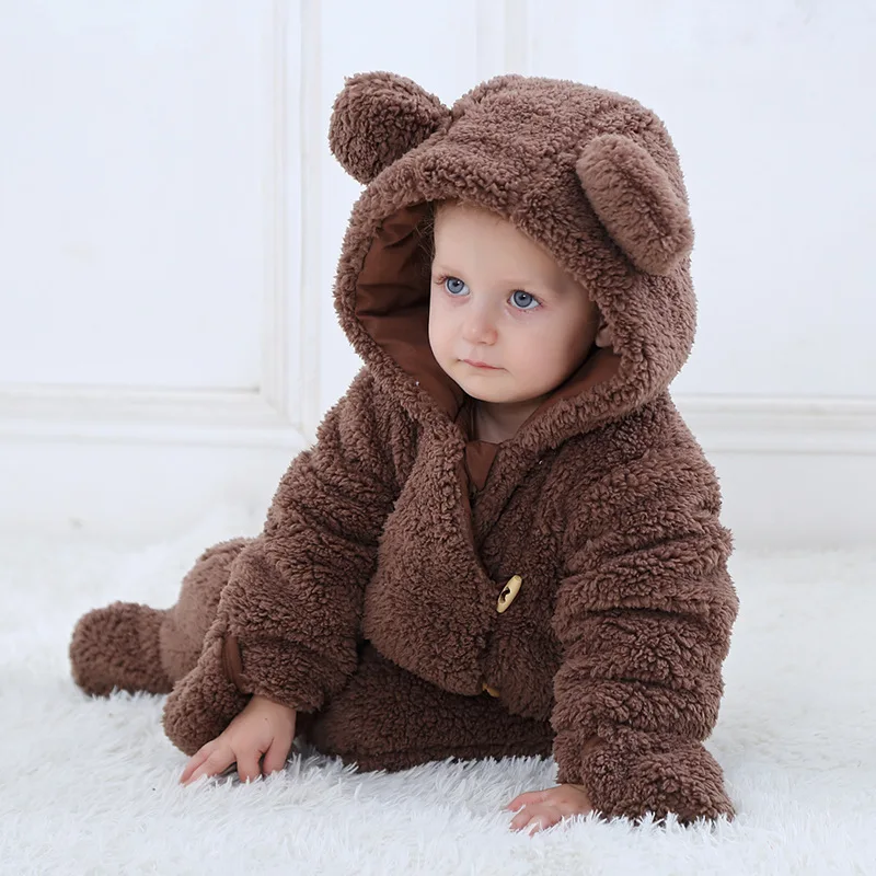

2018 Winter New Style Double-sided Plush Foot-closed Two-color Thick Partial Lapel Romper Tolo Rabbit Infants Winter Childrenswe