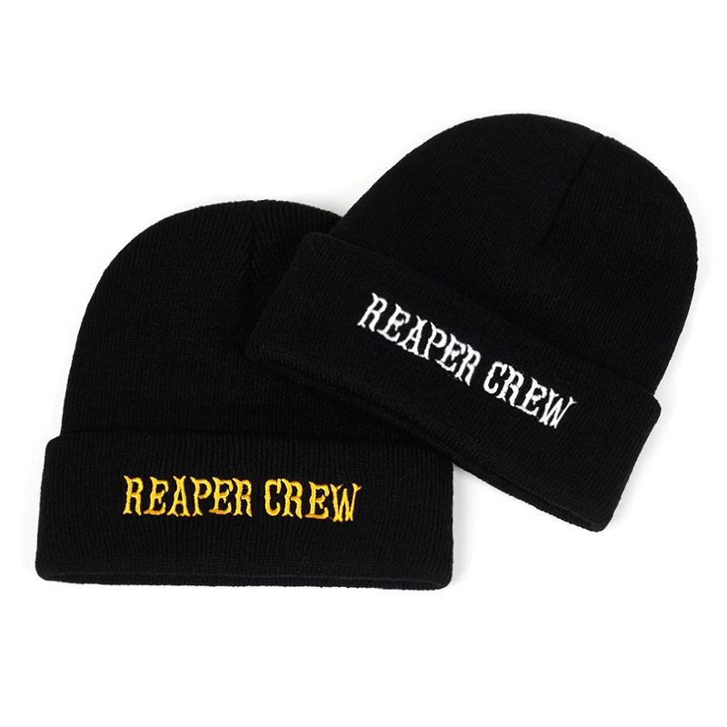 Reaper Crew  Letter True Color Casual Beanies Men Women Fashion Knitted Winter Hat Solid Hip-hop Skullies Hat Bonnet Unisex Cap new era skully beanie