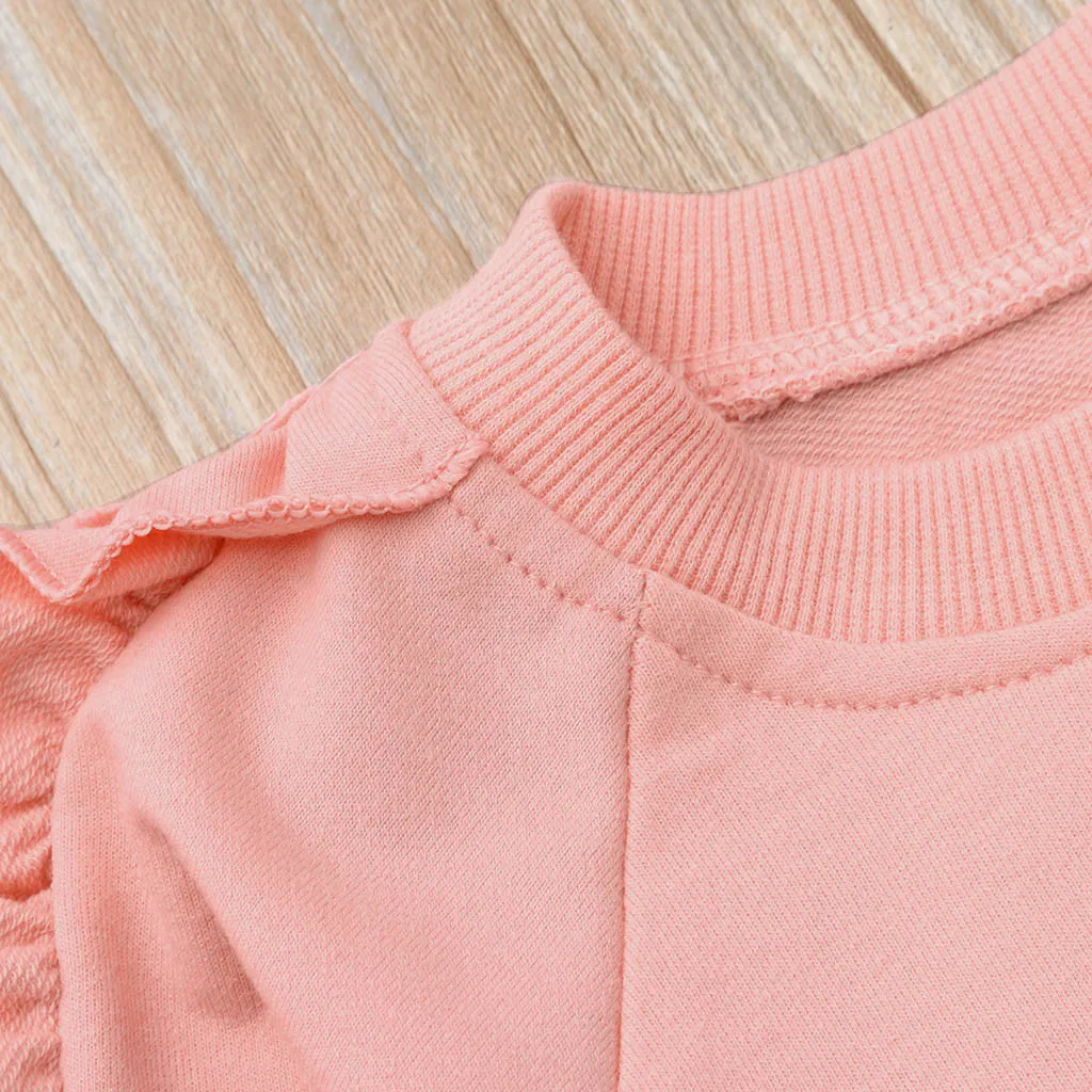 LOOZYKIT комплект одежды из 2 предметов для маленьких девочек, розовые топы с оборками для маленьких девочек, джинсовые штаны осенне-зимняя одежда, комплект одежды