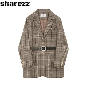 

Sharezz Spring Autumn 2020 New Plaid Blazer For Women Long Sleeve Lapel Female Jacket Plus Size Fashion Women's Coats Tide
