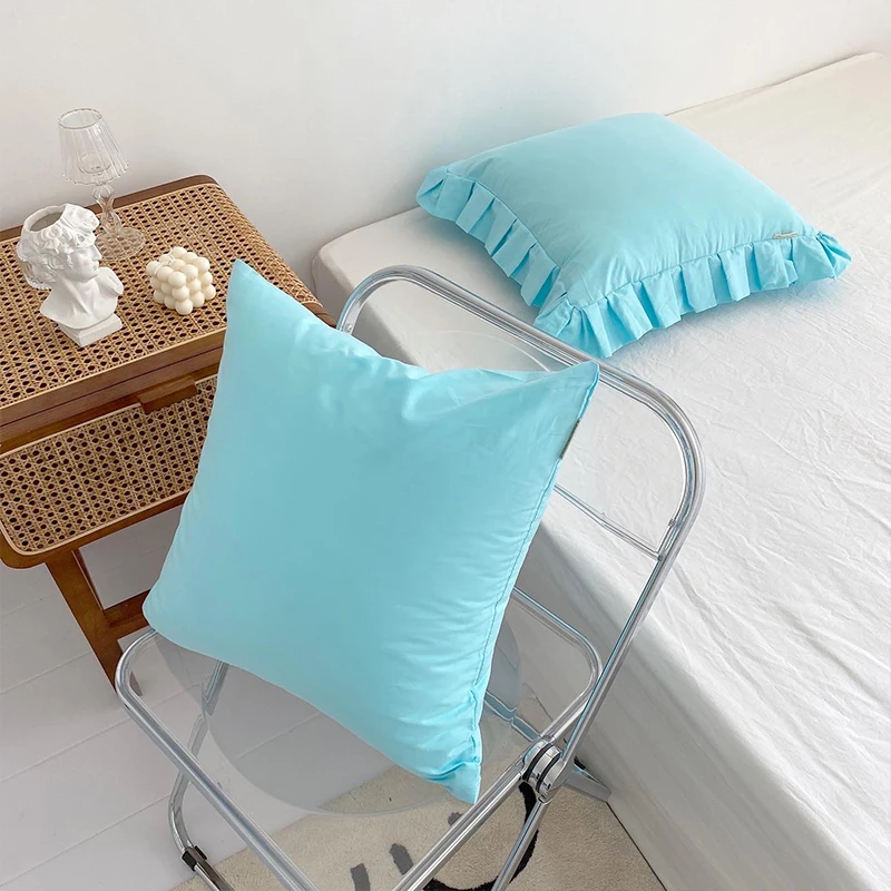 

100% cotton solid color cushion pillow case seat pillow bedding home decoration pillow blue sofa pillow cover
