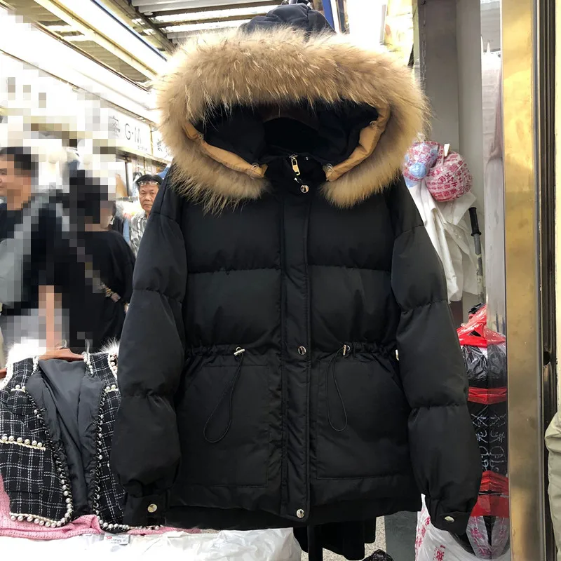 Женский пуховик из хлопка,, осенняя и зимняя свободная короткая парка с большим меховым воротником, пальто, толстая стеганая куртка с капюшоном для женщин - Цвет: Синий