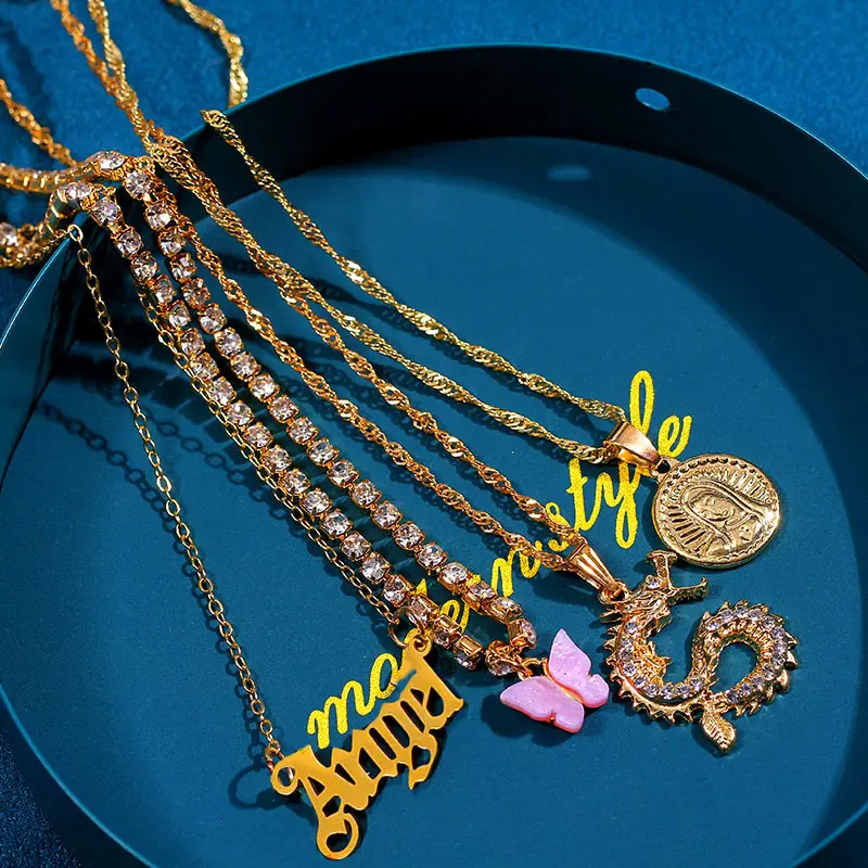Multilayer Crystal Dragon Butterfly Necklace Women Gold Color Coin 7 H74a9f5368e8d49e888de21614a385f6cg