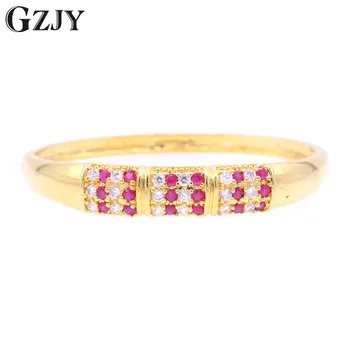 

GZJY Charm Red Stone Zircon Bracelet Yellow Pure Gold Color Bracelet Bangle For Women Fashion Wedding Party Jewelry Gift