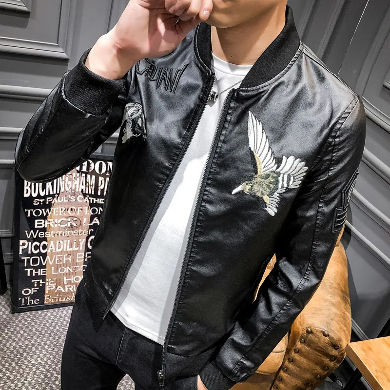 Embroidered Leather Coat Men's Autumn Men'S Wear Casual Flying Bird Coat Chinese-style Cool Trend Baseball Uniform Hot Selling
