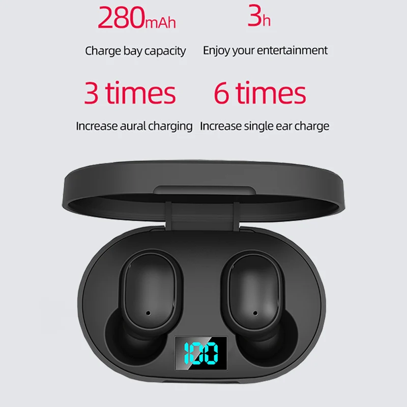 E6S TWS Wireless Earphone LED Display Auto Pairing 3D Stereo Sound Headset Bluetooth 5 0 Connection Waterproof Sport Earbud