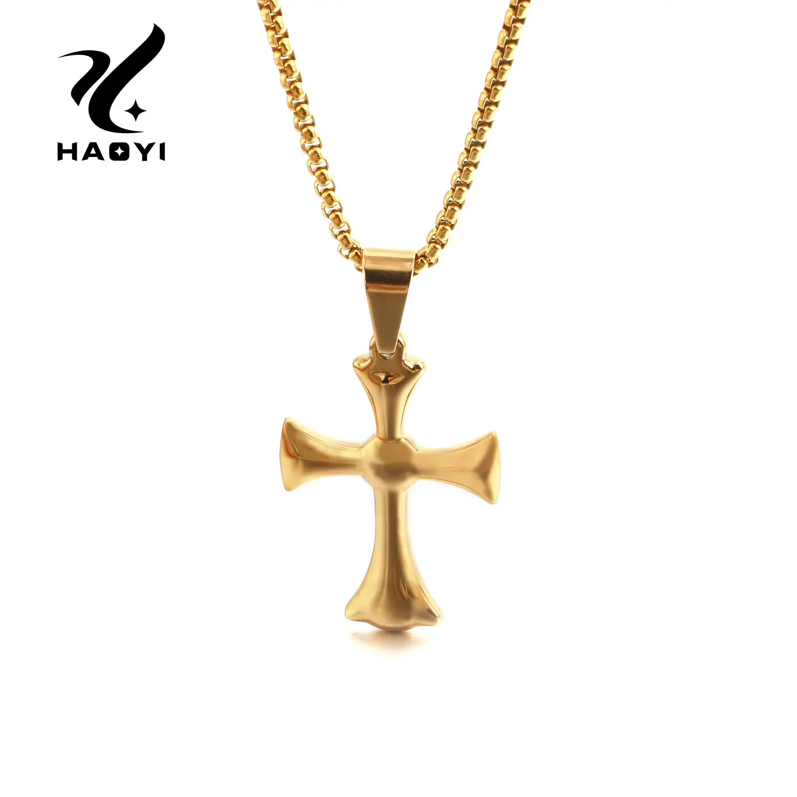 

HaoYi Stainless Steel Gold Sivel Cross Chain Necklace For Men Women Minimalist Simple Cross Prayer Choker Necklace Jewelry