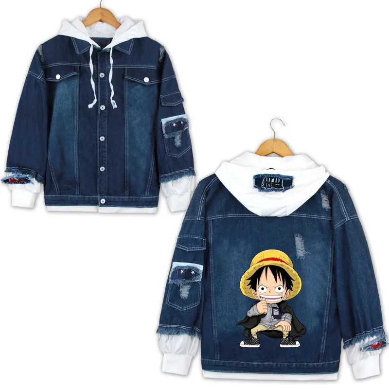 AnimeONE/толстовки с капюшоном с изображением обезьяны D Luffy, толстовки для косплея, костюмы Roronoa Zoro, куртки, Повседневная джинсовая куртка с героями мультфильмов - Цвет: Серый