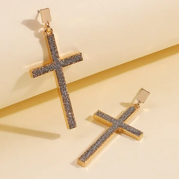 

Gothic Simple Cross Dangel Earrings for Women Punk Statement Shiny Glass Friendship Earrings Vintage Drop Earrings Jewelry