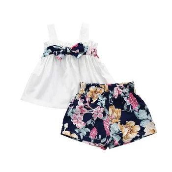 

1 Set Summer Girls Clothes Child Camisole Casual Sleeveless T-shirt Tops+Floral Print Pants Suits Costume Set