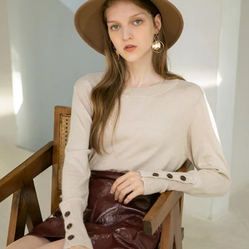 

wool sweater women's pullover female fashion casual short ladies jacket outerwear long sleeves with 3 buttons o-neck sweaters