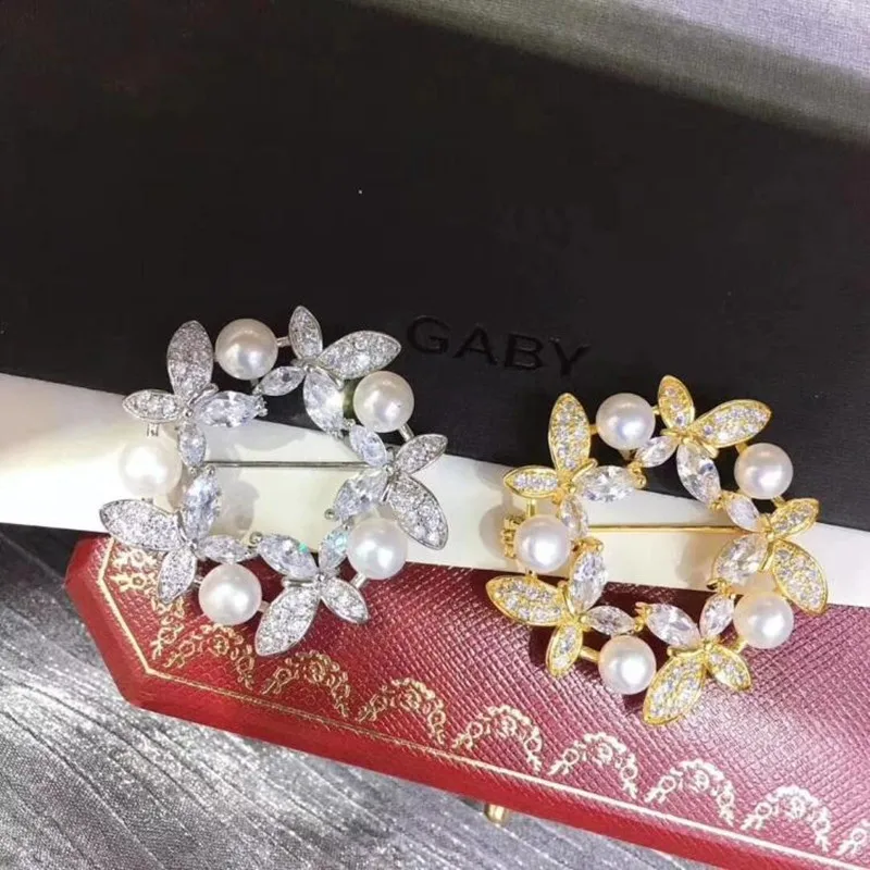 

2 Color Optional Hot sales Zircon Brooches Pins For Suits Dress Banquet Sweater Boutonniere Party Brooches Jewelry For Man Women