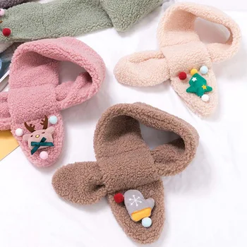 

70 cm Fashion Children Warm Scarf Knitted Autumn Winter Velvet Thick Scarves Cartoon Plush Neck Warmer Baby Kids Cross Scarf