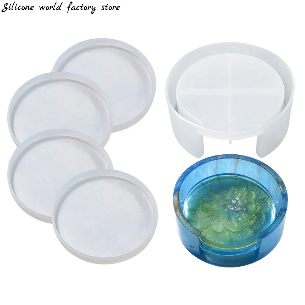 Silicone for Coaster Resin Molds Square Round Container Silicone Mould Cups Mats Diy Epoxy Resin Mold Coaster Storage Box