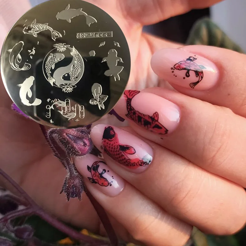 

Round Nail Art Stamp Stamping Plates Template Set Halloween Christmas Cute Animal Flower Rose Lace Image 5.5cm Manicure Plate