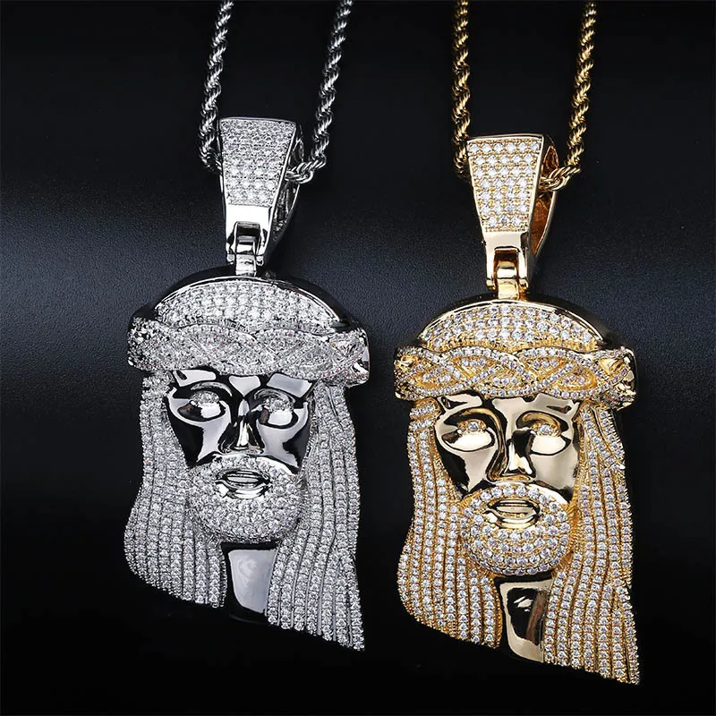 Bling Iced Out Большая подвеска с Иисусом 80 мм necklace ем Белое Золото Цвет кубический