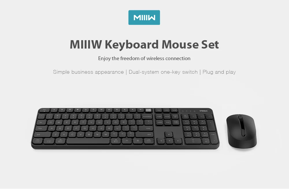 Durable Xiaomi MIIIW Wireless Office Keyboard& Mouse Set 104 Keys 2.4GHz Multi System Compatible Wireless Portable Keyboard