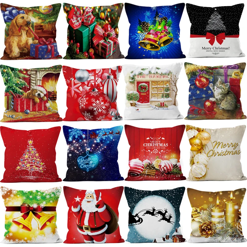 

40 Christmas Style Pillow Case Xmas Tree Santa Claus Snowman Animals Printed Pillow Cover Christmas Decoration for Home