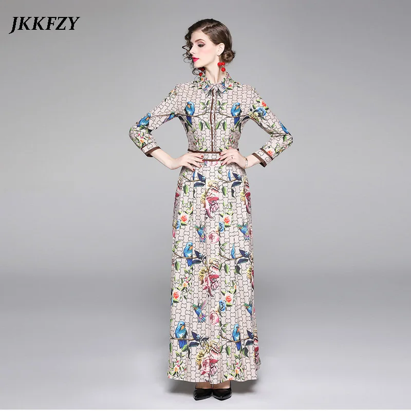 

Designer Women Autumn Winter Runway Dress Plus Size Full Sleeved Elegant Vintage Dress Ladies Party Maxi Dress