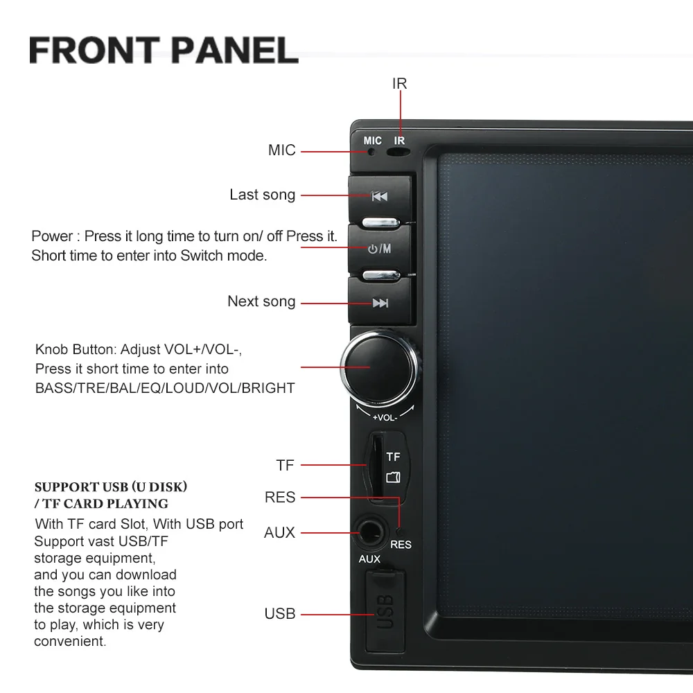 

Hot 7'' 2 Din Universal Bluetooth Car Stereo FM Radio MP5 DVD Player Touch Screen USB/TF Aux Input with Rear View Camera