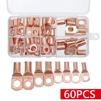 

60pcs/box Electrical Wire Ring Connectors Assorted Car Copper Tube Lug Battery Starter Cable Welding Crimp Terminals Kit