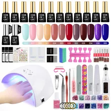 36 Вт Сушилка для ногтей лампа с 10 цветов УФ-Комплект гель-лаков для ногтей Маникюрные машины инструменты для дизайна набор верхней основы полуперманентный лак
