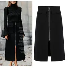 Зимняя женская юбка макси, модная женская тонкая юбка на молнии, шерстяная винтажная юбка-карандаш с высокой талией, Женская длинная юбка с разрезом спереди