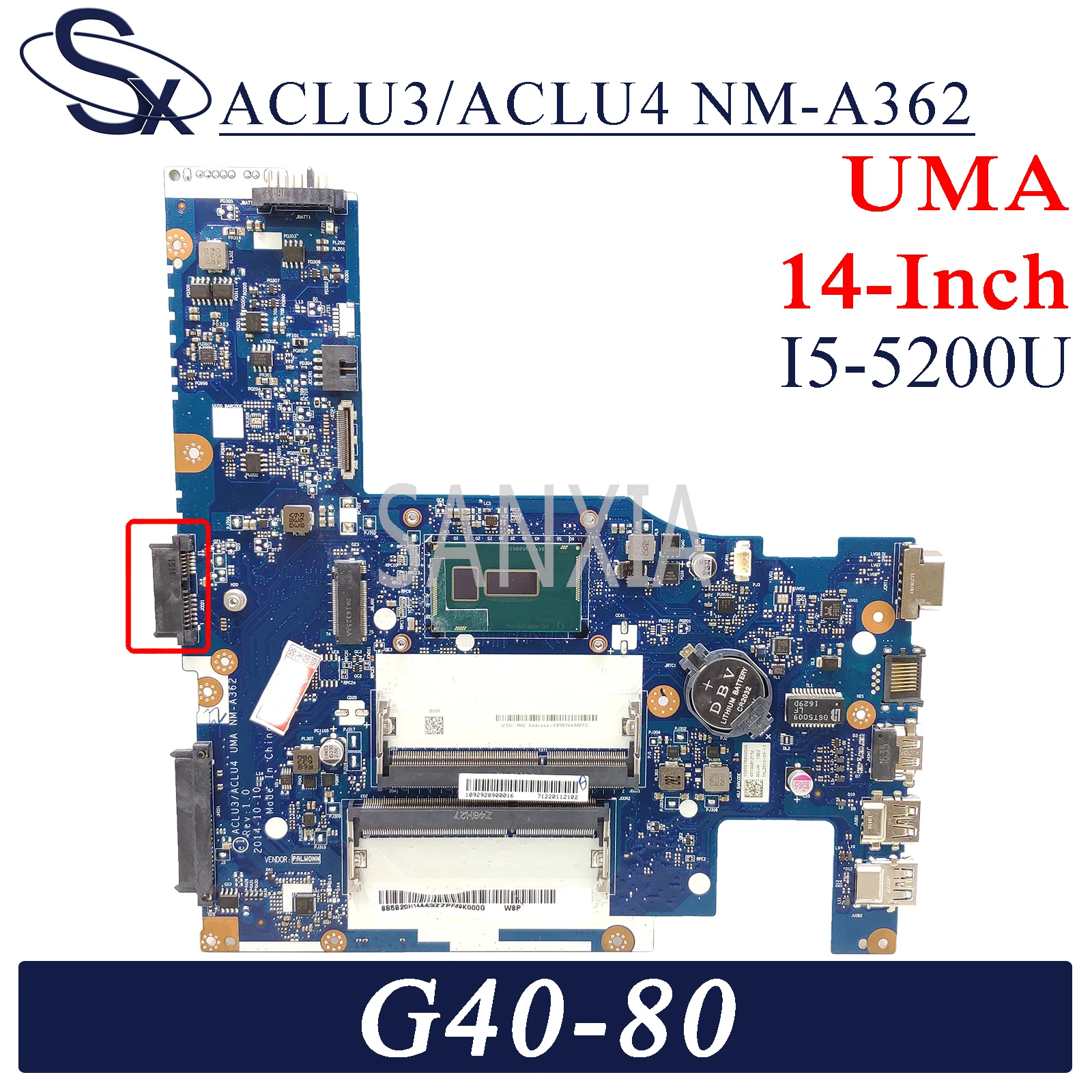 PROD 32964274741 KEFU ACLU3/ACLU4 NM-A362 Laptop motherboard for Lenovo
G40-80 (14-inch) G40-70 original mainboard I5-5200U UMA