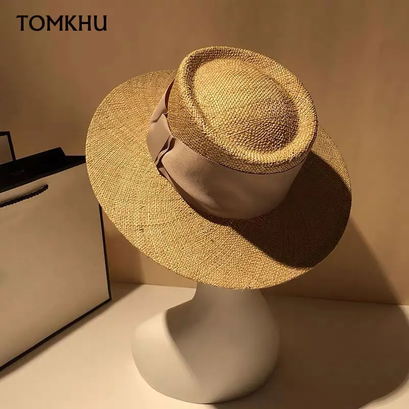 Delle Donne Classiche di alta Qualità Palma Paglietta Cappello Largo del  Sole Del Bordo Delle Signore Del Cappello Arco Del Nastro Cappello di  Paglia di Estate di Viaggio Derby cappello|Women's Sun Hats| -