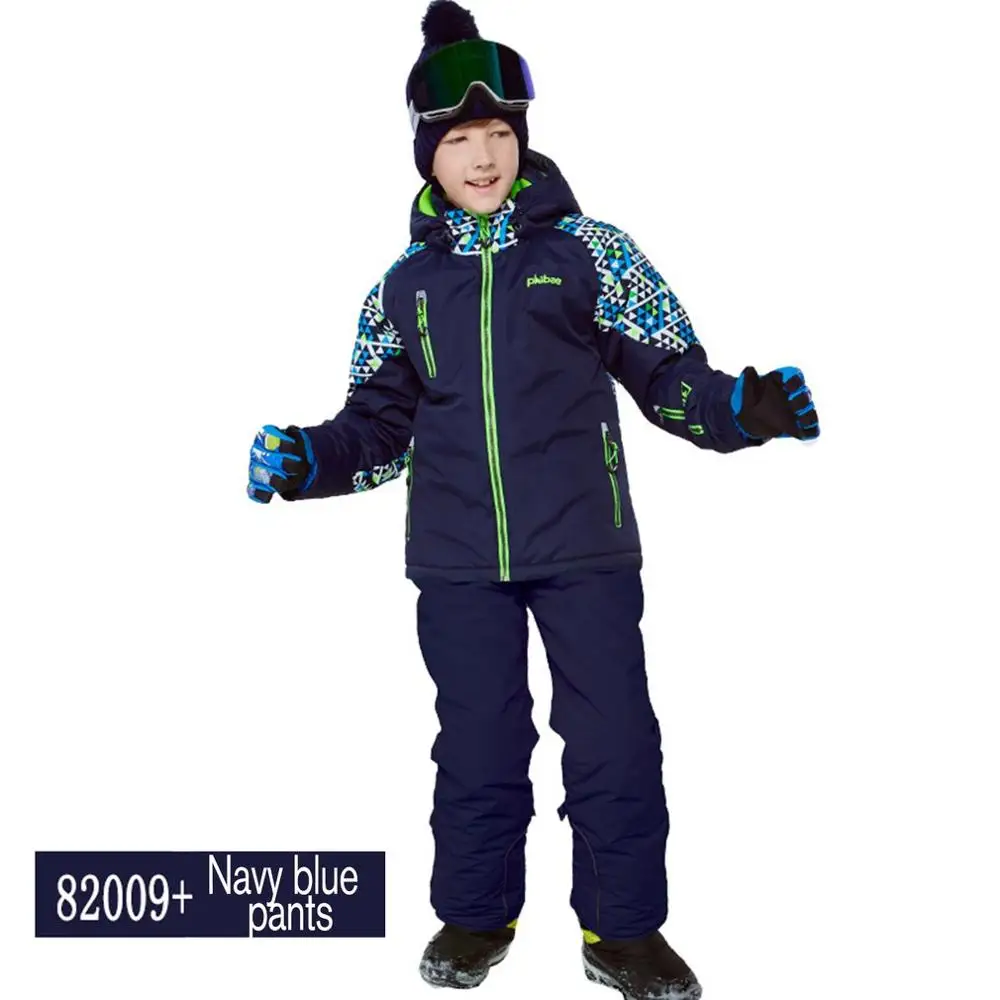 Детский лыжный костюм; детский ветрозащитный водонепроницаемый теплый зимний комплект для девочек и мальчиков; брюки; зимняя куртка для катания на лыжах и сноуборде; Новинка - Цвет: Черный