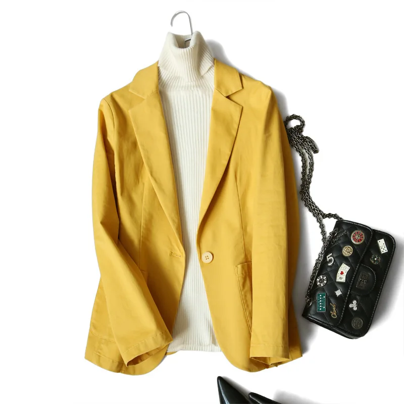 

One-Button Cotton Small Suit Coat Women's Fashion Korean-style Slim Fit Khaki Long Sleeve Suit Coat