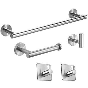 

5-Piece Bathroom Hardware Set-304 Stainless Steel-Includes 15.7 inch Extended Towel Rack, Toilet Paper Holder, 3 Bath Towel Hook