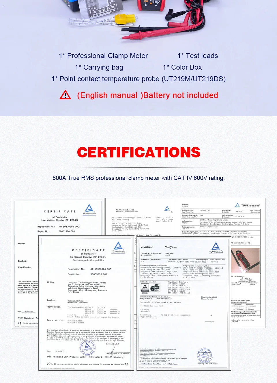 Промышленные цифровые клещи UNI-T UT219E UT219M UT219DS; True RMS AC DC Напряжение Ток Ом диод тестер; IP54/LoZ ACV