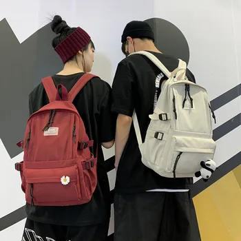 

Canvas backpack student bag large capacity solid color multi-pocket backpack Korean version of the men and women bag